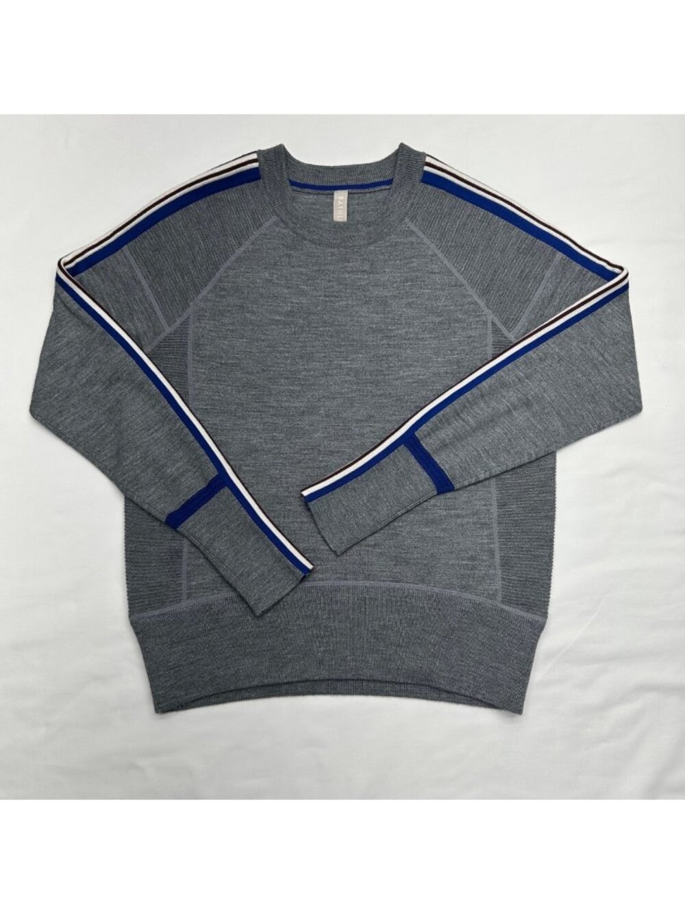 ATHLETA Canyon Color Block Sweater Women's XS Gray Ribbed Knit Thumbholes